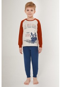 Resim U.s. Polo Assn Cools Men Beyaz Erkek Çocuk Uzun Kol Pijama Takım Bej 