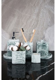 Resim Betonmall 7 Parça Mermer Desenli Katı Sıvı Sabunluk Diş Fırçalık Beton Banyo Seti Yeşil 