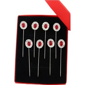 Resim Numetal 8 Li Bordo Yakut Taşlı Eşarp İğnesi. Şal İğnesi. Türban İğnesi. Başörtü İğnesi. Eşarp Ve Şal İğnesi. Gümüş 