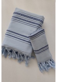 Resim %100 Pamuk Peştemal Baş Havlusu Takımı-hafif Plaj Havluları Mavi 