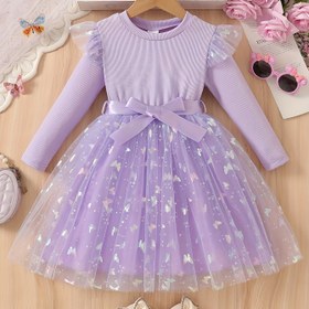 Resim COVIVIKY Kızlar için Sonbahar Zarif Moda Elbise, Kanatlı Kollu, Uzun Kollu, Renkli Kelebek Mesh, Kemerli Bel, Günlük ve Doğum Günü Partileri için Mükemmel 