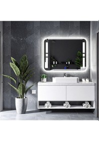 Resim Selyn Beyaz Led'li Lazer Kumlamalı Lavabo & Banyo Aynası Dokunmatik Sensörlü 65 X 90 Cm 
