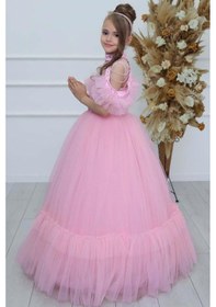 Resim Riccotarz Kız Çocuk Göğsü Simli Jakar Detaylı Çıkarılabilir Yaka Omuzları İncili Kolsuz Pembe Abiye Pembe 