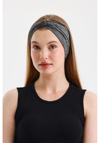 Resim Butik Çapraz Bağlamalı Kadın Bandana Saç Bandı, Kaymaz Yumuşak Esnek%100 Pamuklu Penye - Tek Ebat / Füme Figürlü Füme Figürlü 