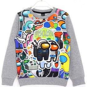Resim Among Us Dijital Baskı Erkek Çocuk Sweatshirt 5 - 14 Yaş Gri 