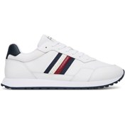 Resim Tommy Hilfiger Erkek Düşük Bilekli Rahat Taban Bayrak Logolu Deri Beyaz Sneaker FM0FM05637-YBS 