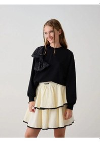 Resim Kız Çocuk Taşlı Büyük Fiyonk Detaylı Sweatshirt-14782 Siyah 