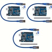 Resim 3 adet Arduino UNO R3 Geliştirme Kartı, ATmega328P-AU Mikrodenetleyici, CH340G Gelişmiş Sürüm, Arduino IDE ile Uyumlu, USB Kablosu ve 2,54 mm Düz Pim Başlıkları, PCB Montajı, Bakır Temas, Hızlı Bağlantı, 36V Maksimum Güç Kaynağı, Pil Dahil Değil 
