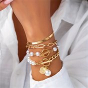 Resim 4'lü Set Avrupa ve Amerikan Moda Trendi Tasarımı Klasik Cool Kişilik İmitasyon İnci Bileklik Seti 