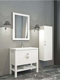 Resim NETDEKO Helen 80 cm Banyo Dolabı Beyaz(Boy Dolap Dahil) 