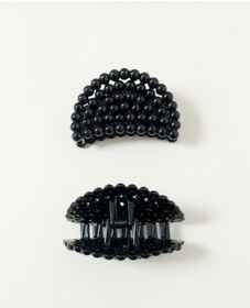 Resim Şehrazat Handmade Inci Görünümlü Midi Plastik Mandal Saç Tokasi Siyah 