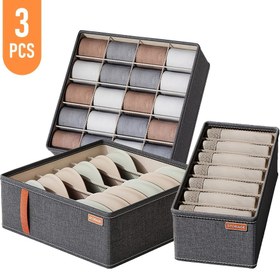 Resim Çorap ve İç Çamaşırı için 3 Parça Çok Bölmeli Çekmece Düzenleyici, 6/7/20 Izgaralı İç Çamaşır Saklama Kutusu, Yatak Altı Depolama için Mükemmel - Çoraplar, Sütyenler, Kravatlar, Kemerler, Eşarplar için Dolap Çekmecesi Ayırıcı 