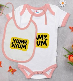 Resim Bk Kids Yum Yum Tasarımlı Pembe Bebek Body Zıbın Ve Mama Önlüğü H Çok Renkli 
