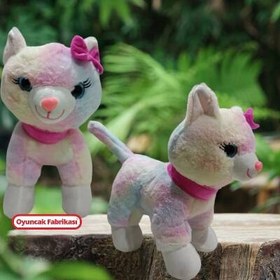Resim Oyuncakfabrikasi Ithal Büyük Boy Peluş Oyuncak Kedi Gökkuşağı Renkli 39 Cm 