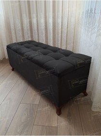 Resim Çizgi Kapitoneli Sandıklı Puf 90 Cm Ceviz Ayak Siyah 