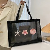 Resim 1 adet Büyük Kapasiteli Mesh Tote Çanta, Canlı Denizyıldızı ve Deniz Kabuğu Tasarımı ile - Dayanıklı Naylon, Toka Kapanışı, Elde Yıkanabilir - Plaj, Alışveriş ve Günlük Kullanım için Mükemmel - Kadınlar ve Üniversite Öğrencileri için İdeal Hediye 