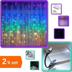 Resim HerEveOyuncak Perde Led 240 Ledli 8 Fonksiyonlu RGB + Kitap Okuma Işığı Kıskaçlı Pilli Model - 2li Set W8E3F2 