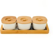 Resim Bambum Hüma 7 Parça Kahvaltılık - Beyaz / Açık Kahverengi - 27x9x7 cm 