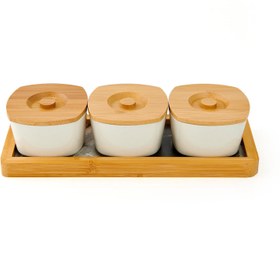Resim Bambum Hüma 7 Parça Kahvaltılık - Beyaz / Açık Kahverengi - 27x9x7 cm 