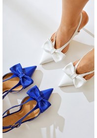 Resim Jouli Beyaz Rugan İnce Bantlı Sivri Burunlu Fiyonk Detaylı İnce Topuklu Sandalet 001 