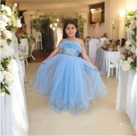 Resim Ahsenim Bebe Fırfırlı Sim Işlemeli Uzun Kız Çocuk Abiye Elbise 