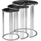 Resim Yuvarlak Cam Zigon Sehpa 3 Lü Krom Kaplama Siyah Mermer Cam (483690635) 