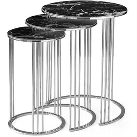 Resim Yuvarlak Cam Zigon Sehpa 3 Lü Krom Kaplama Siyah Mermer Cam (483690635) 