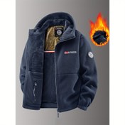 Resim Erkek Rahat Fleece Ceket - Çift Taraflı Kalın Kapüşonlu Kışlık Mont, Çoklu Cep, Duran Yaka ve İşlemeli Tasarım ile Sonbahar/Kış Sıcaklığı, Kışlık Mont 