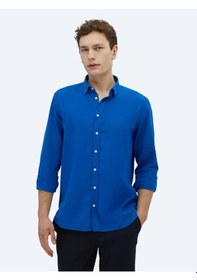 Resim Saks Düz Dokuma Casual %100 Pamuk Gömlek Saks 