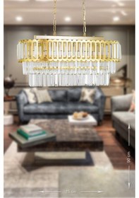 Resim Lora Kristal Cam Taşlı Lüks Yemek Masası Üstü Avize - Sarı Yaldız Sarı Yaldız 