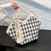 Resim Kadınlar için Şık Houndstooth Tote Çanta - Fermuarlı Büyük Kapasiteli Katlanabilir Omuz Çantası, Beyaz & Siyah, Çıkarılabilir Askılı ve Nakış Detaylı, İş, Seyahat, Günlük Kullanım İçin Mükemmel, Katlanabilir Seyahat Çantası 