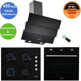 Resim Eminçelik ve Afm Tech Marka / Fıda Siyah Turbo Cam Ankastre Set ( FM7700 + FM2200 + Ch 1455 Rc B60) 