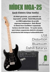Resim Midex Rph-31bk-25amp Solak Elektro Gitar 25w Amfili Full Set 