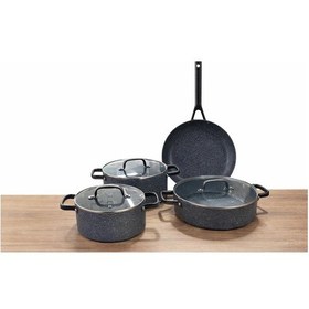 Resim Biogranit Granit Tencere Takımı 7 Parça Ekstra Dayanıklı, Yapışmaz Kaplama İndüksiyon Tabanlı Gri 