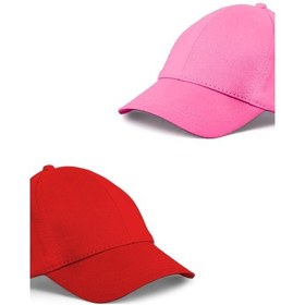 Resim Unisex Kırmızı Ve Pembe Rengi 2'li Beyzbol Şapka Seti - Unisex Kırmızı - Pembe 