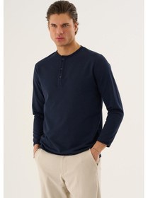 Resim Alexandergardi Waffle Kumaş Düğmeli Yaka Uzun Kollu Sweatshirt Lacivert 