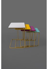 Resim Tekerleksiz - Vegas Zigon Sehpa 4 Lü - Gold - Beyaz Renkli 