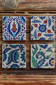 Resim Oscar Stone Decor Baskılı Doğaltaş Bardak Altlığı 4'Lü Set Desen Tile 4Dsn-117 