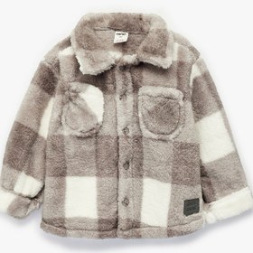 Resim Erkek Bebek Uzun Kollu Cepli Düğme Detaylı Ekoseli Peluş Mont 
