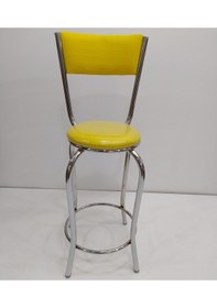 Resim Sandalye Bar Tipi Yüksek Model Sarı 4 Adet Metal Çelik Nikelaj Su 