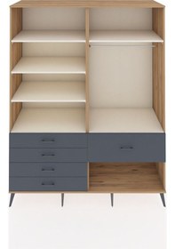 Resim Kronos Gardrop 6 Raflı 5 Çekmeceli Tek Askılı 176x59x221 Çam-aytaşı/antrasit Aytaşı/antrasit 