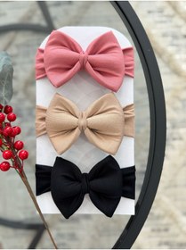 Resim VANİLLİA %100 Pamuklu Fiyonklu Kız Bebek Bandana Saç bandı Set 3'lü Bandana Seti 