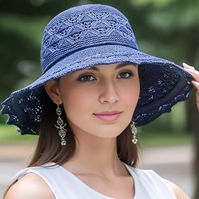 Resim Şık Kadınlar için plaj şapkası, nefes alabilen katlanabilir geniş kenarlı plaj şapkası, elde yıkanabilir, yaz seyahati geniş kenarlı kadın şapkası 