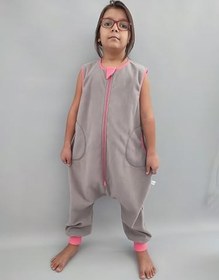 Resim Kolsuz Kışlık Mikro Polar Bebek Çocuk Uyku Tulumu 18-23 Derece Kolsuz Gri Pembe 