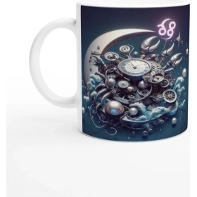 Resim Yengeç Burcu Baskılı Kahve Kupası - Zamanın Çarkları Astroloji Mekanizması Vs4 