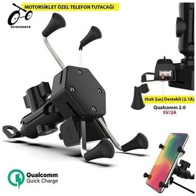 Resim Usb Şarjlı Ayna Bağlantılı Motosiklet Telefon Tutucu Motor Tutaca 