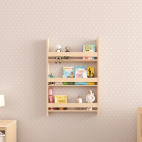 Resim Step Montessori Tarzı Duvar Kitaplığı Doğal Ahşap 