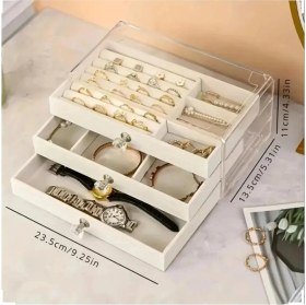 Resim MCM Group 3 Çekmeceli Bölmeli Şeffaf Takı Kutusu | Mücevher Saklama Kutusu Krem Renk Seçeneği 