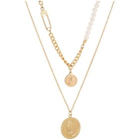Resim Chavin 2 Katmanlı Antik Para Gold Alloy Kadın Zincir Kolye En28 Altın 