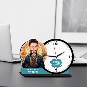 Resim Erkek Astrolog Karikatürlü MDF Masa Saati 